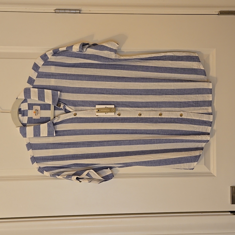 Marine Layer Dana SS Shirt, Marlin/White stripe, Sz Medium